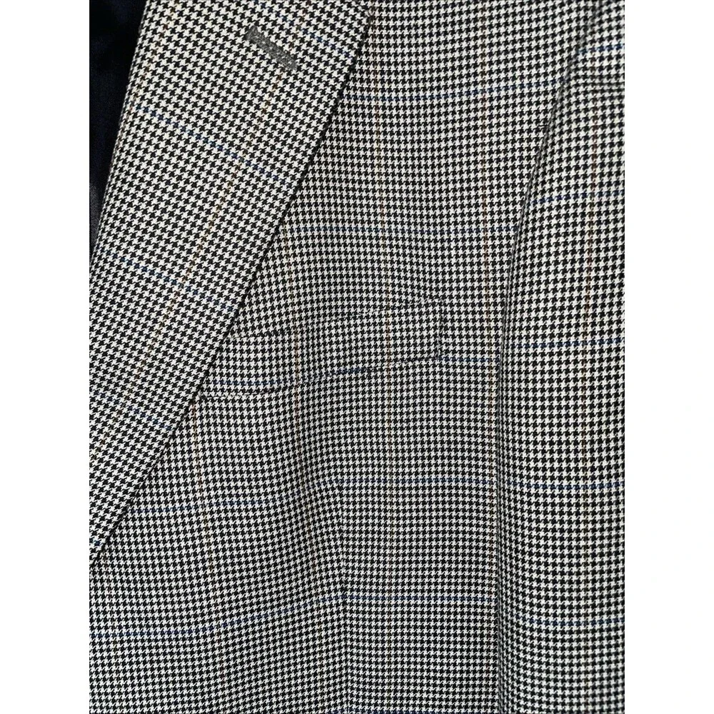 Jos A Banks Blazer Mens 44R‎ Black Silk Wool Houndstooth Plaid Buttons Career